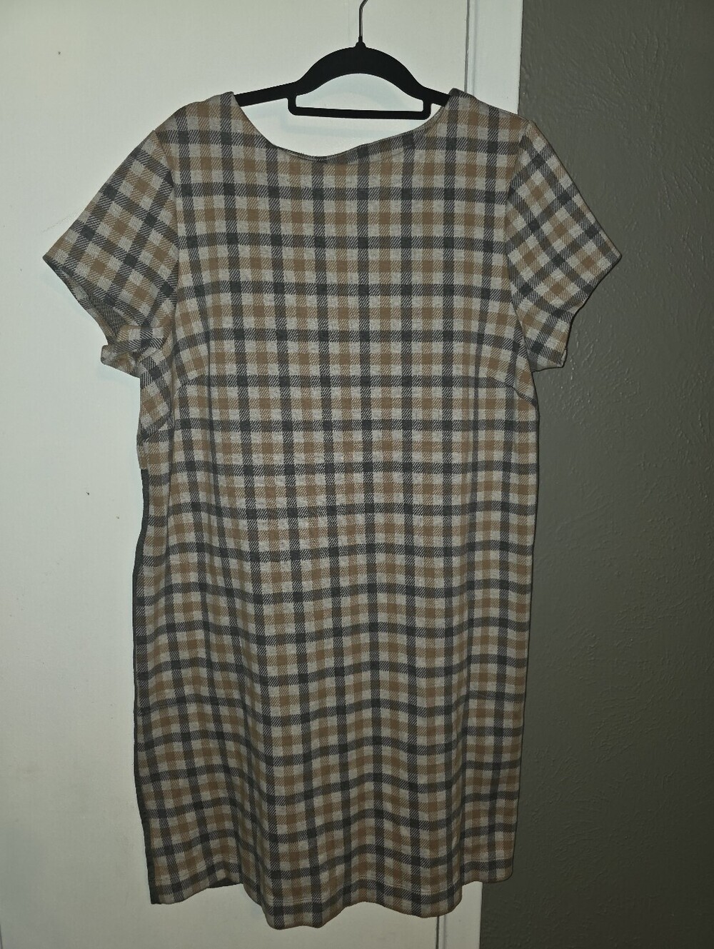 J. Jill Plaid Mini Shift Dress In Brown and Cream Size XL
